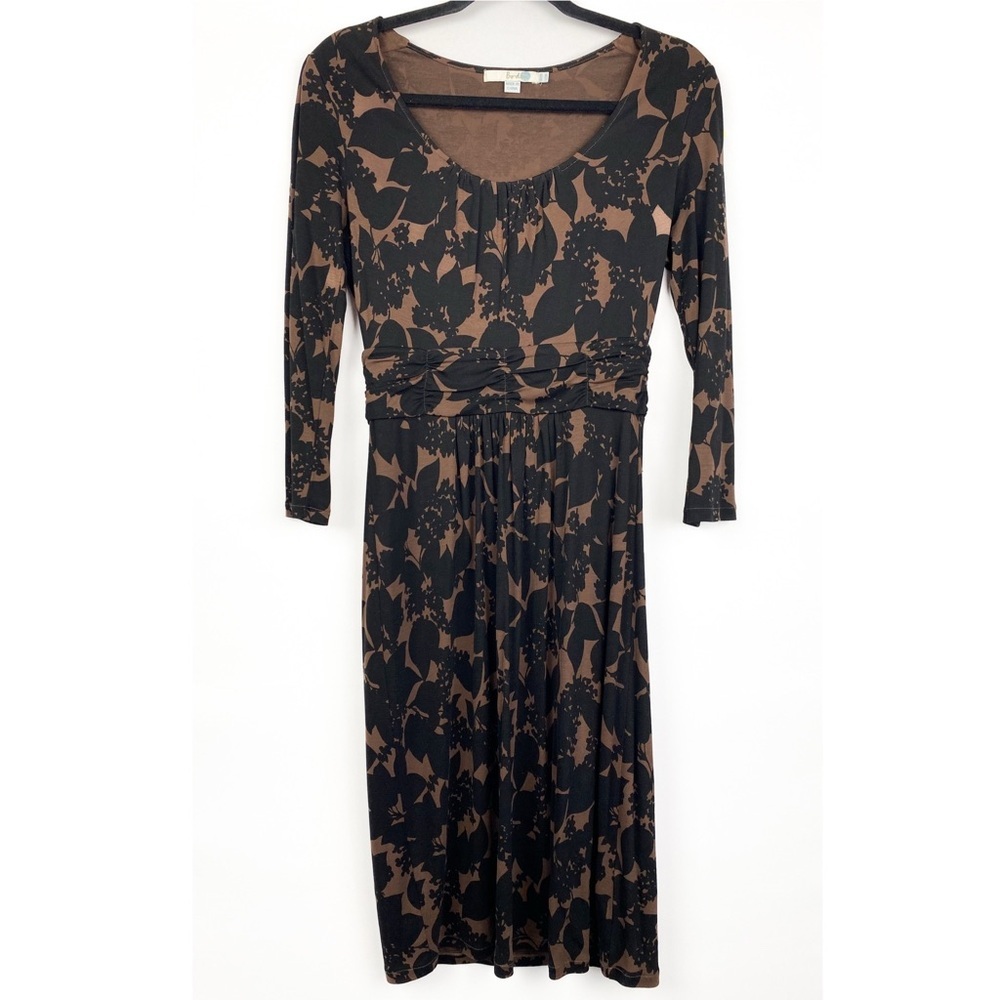 Boden Womens Ruched Empire‎ Waist Dress 8 Black Brown Ruched Neutral Office